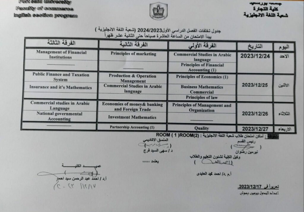 جدول امتحانات تخلفات الفصل الدراسى الأول للعام الجامعى 20242023 لشعبة اللغة الإنجليزية كلية 7655